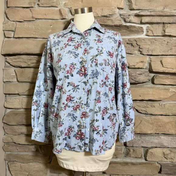 Vintage Capacity Womens Button Up Shirt Floral Print Long Sleeve Blue Size XL - Picture 1 of 6